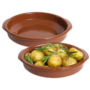 Tapas ovenschaaltje/serveerschaaltje - 2x - rond - Spaans terracotta/aardewerk - D24 x H5 cm