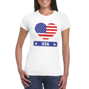 Amerika/ USA hart vlag t-shirt wit dames