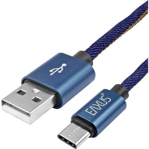 Eaxus USB-laadkabel USB-A stekker, USB-C stekker 1.00 m Blauw 4260183016106