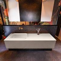 Badkamermeubelset Mondiaz Erin 150 cm met 1 Lade met RIDGE Wastafel Links Linen Zonder Kraangaten Greeploos Mat Smoke