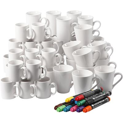 Groepsset Mokken beschilderen, H: 7-10 cm, wit, 1 set