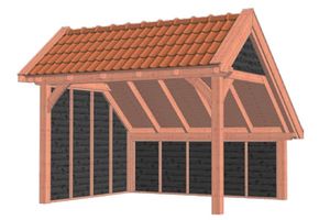 Trendhout Kapschuur De Hoeve XL 415x380 cm - Combinatie 1- Kapschuurdak- Onbehandeld lariks Douglas hout- Trendhout