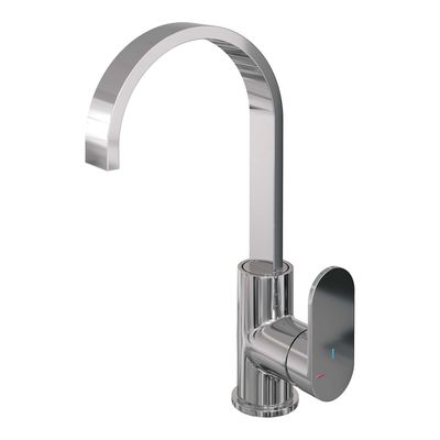 Wastafelmengkraan Brauer Chrome Edition Coldstart Opbouw Hoog Plat Gebogen Platte Hendel Chroom
