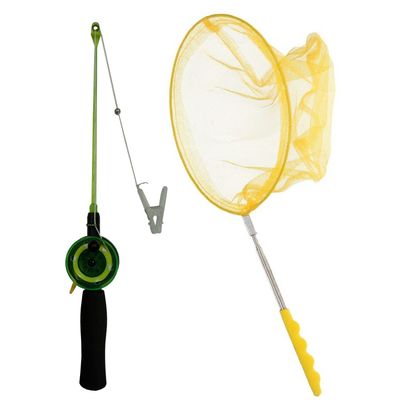 Krabhengel / vishengel voor krabbetjes 38 cm met schepnetje geel