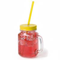 Mason Jar drinkbekers - glas - dop geel met rietje - 500 ml - afsluitbaar - fruit shakes