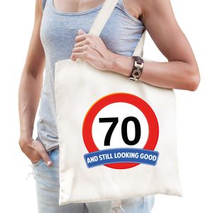 Verkeersbord / stopbord 70/zeventig katoenen cadeau tas wit voor dames en heren