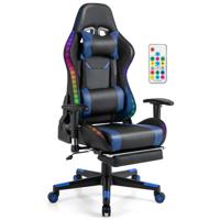 Gamingstoel met RGB-Ledlampen en Intrekbare Voetensteun Ergonomische Bureaustoel met Verstelbare Rugleuning Computerstoel Blauw