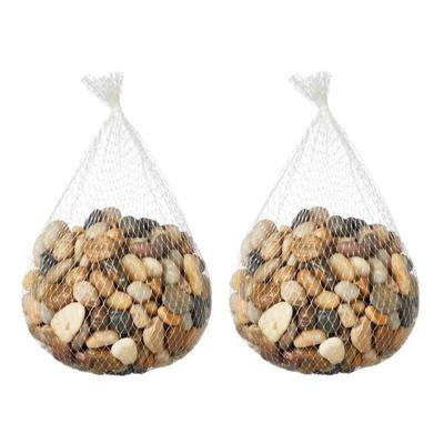 Mini Decoratie steentjes - in netje - 2x kg - natuur kleuren - Voor in plantenbak, vissenkom