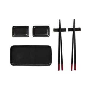 Sushi serveer set - 7-delig - aardewerk - zwart - voor 2 personen
