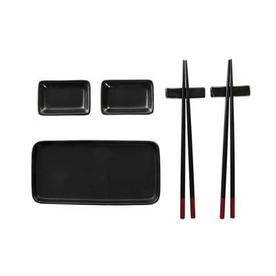 Sushi serveer set - 7-delig - aardewerk - zwart - voor 2 personen