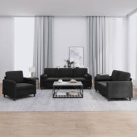 3-delige Loungeset met kussens fluweel zwart