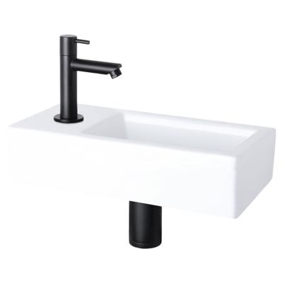 Differnz Ravo fonteinset links - keramiek - kraan recht - 38.5 x 18.5 x 9.5 cm - mat zwart