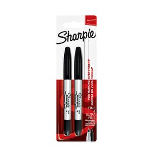 Viltstift Sharpie twin tip rond 0.5mm en 0.9mm zwart blister Ãƒ 2 stuks