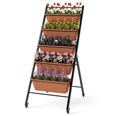5 Verdiepingen Verticale Verhoogde Tuin met Wielen Bloemenbed met Plantenbakken Bloembak