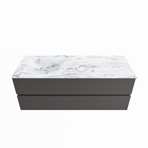 MONDIAZ VICA-DLUX 130cm badmeubel onderkast Dark grey 2 lades. Inbouw wastafel CLOUD links zonder kraangat, kleur Glace.