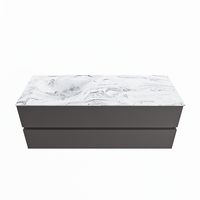 MONDIAZ VICA-DLUX 130cm badmeubel onderkast Dark grey 2 lades. Inbouw wastafel CLOUD links zonder kraangat, kleur Glace. - thumbnail