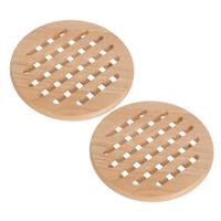 Cosy & Trendy ronde pannen onderzetters - Set van 2x stuks - hout - Dia 19 cm - 1 cm hoog