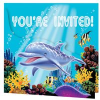 Feestartikelen oceaan uitnodigingen 8x stuks - thumbnail