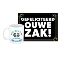 Verjaardag cadeau koffiemok 65 jaar - man - perfect - met gefeliciteerd ouwe zak wenskaart
