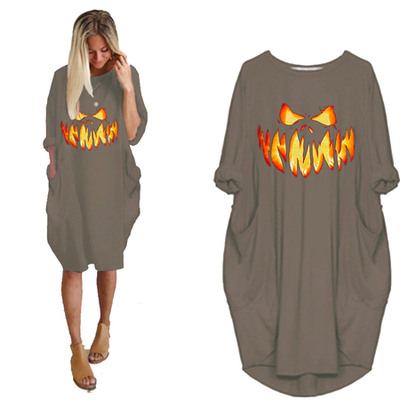 Crew Neck Loose Halloween Casual Dress Crew Neck Loose Halloween Casual Dress