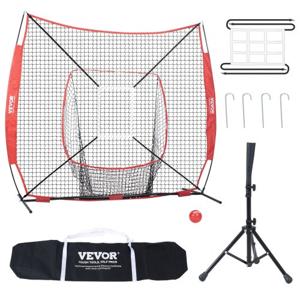 VEVOR 94" x 42" x 84" honkbal softbal oefennet, draagbaar honkbal trainingsnet, slaan, vangen, pitchen, backstop honkbaluitrusting met boogframe, draagtas, slagzone, rode bal.