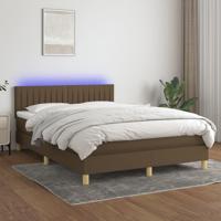 Boxspring met matras en LED stof donkerbruin 140x190 cm