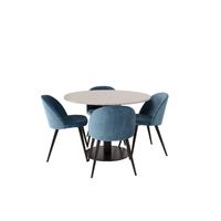 RazziaGR eethoek eetkamertafel terazzo grijs en 4 Velvet eetkamerstal velours blauw, zwart. - thumbnail