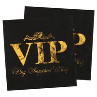 Santex VIP thema feest servetten - 20x stuks - 33 x 33 cm - papier - goud/zwart themafeest - Feestservetten - thumbnail