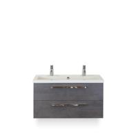 Seville Badmeubelset 100 cm - Beton Antraciet - Wastafel Djazz 2 kraangaten