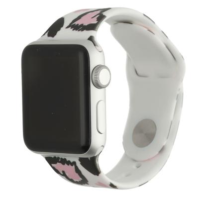 Apple Watch Bandje - Siliconen - Hartjes Print Wit - 44, 45, 46 & 49mm