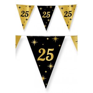 3x stuks leeftijd verjaardag feest vlaggetjes 25 jaar geworden zwart/goud 10 meter - Vlaggenlijnen