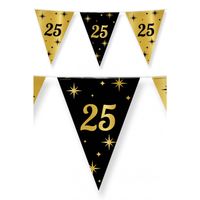 3x stuks leeftijd verjaardag feest vlaggetjes 25 jaar geworden zwart/goud 10 meter - Vlaggenlijnen