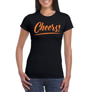 Verkleed T-shirt voor dames - cheers - zwart - oranje glitter - carnaval/themafeest