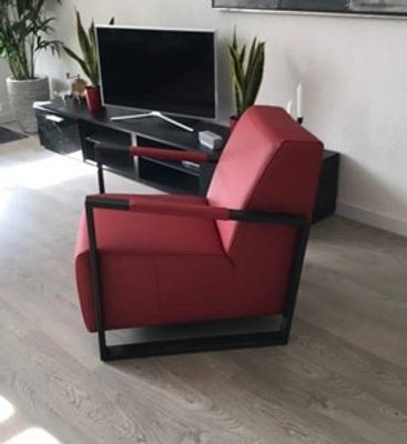 Leren fauteuil met stalen frame - rood leer - Echt leer, Industrieel, ontdek de vele Leersoorten en Kleuren bij ShopX