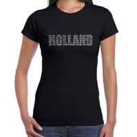 Glitter Holland t-shirt zwart rhinestone steentjes voor dames Nederland supporter EK/ WK 2XL  -