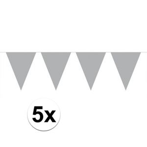 5 stuks Vlaggenlijnen/slingers XL zilver 10 meter
