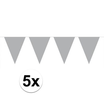 5 stuks Vlaggenlijnen/slingers XL zilver 10 meter