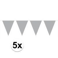 5 stuks Vlaggenlijnen/slingers XL zilver 10 meter