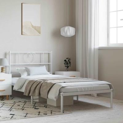Bedframe met hoofdbord metaal wit 100x190 cm
