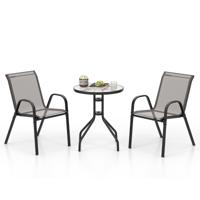 3-delige Bistroset voor Buiten Ronde Bijzettafel met 2 Stapelbare Stoelen Zitgroep met Tafelblad Grijs