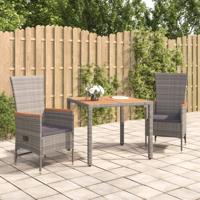 3-delige Tuinset met kussens poly rattan grijs