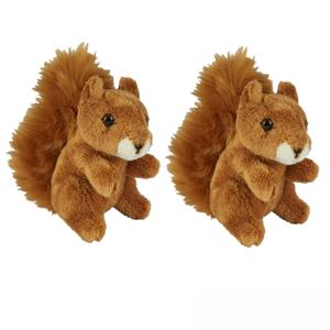Ravensden Pluche knuffel dier - 2x stuks - Rode Eekhoorn - 15 cm - Speelgoed eekhoorns knuffels