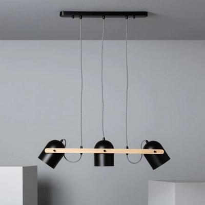 Verstelbare hanglamp zwart met hout &apos;Jasper&apos; 3 kappen 78 cm E27