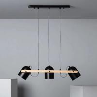 Verstelbare hanglamp zwart met hout &apos;Jasper&apos; 3 kappen 78 cm E27
