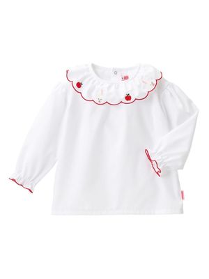Miki House blouse en coton à broderies - Blanc