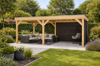 Overkapping Oldenzaal 600x350 cm Douglas blank met vuren rabat wanden zwart (Incl. EPDM)- - - YARD Outdoor