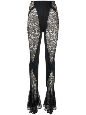 Mugler pantalon évasé à empiècements en dentelle - Noir