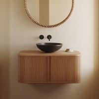 Kave Home Badkamermeubel 'Mailen' Essenhout, 90cm, kleur Naturel (excl. waskom)