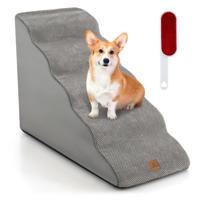 5 Treden Hondentrap Antislip Hondentrap van Schuim 30 kg Belastbaar Afneembaar Hondentrap voor Bank Bed Wasbare Hoes Grijs