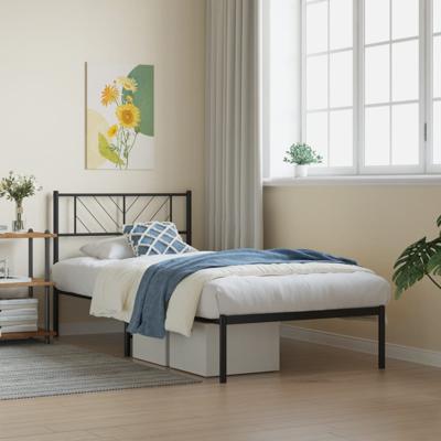Bedframe met hoofdbord metaal zwart 90x200 cm